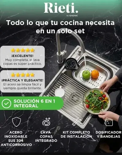 Bacha de Cocina Inteligente Rieti by Gadnic 75 cm Set Completo Acero Inoxidable 304
