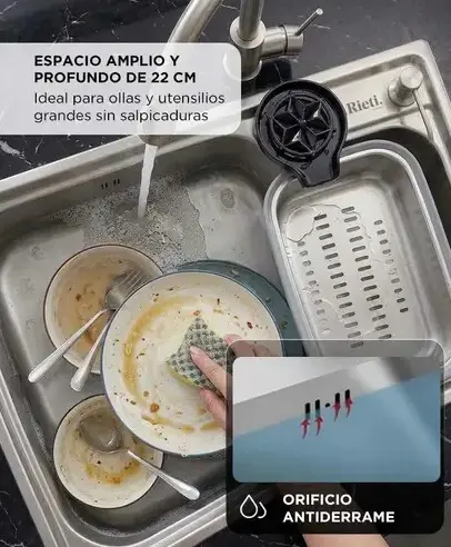 Bacha de Cocina Inteligente Rieti by Gadnic 75 cm Set Completo Acero Inoxidable 304