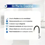 Griferia de Cocina Monocomando Canilla Cuello Flexible Negra /Plateado  Waggs