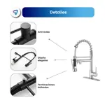 Grifería Cocina Moderna Canilla Monocomando Extensible Negro Mate Waggs