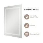 Espejo Luz Led Sansei Mizu Baño Calida Fria 80 X 60cm SAMZELC1APIR8060ALE 