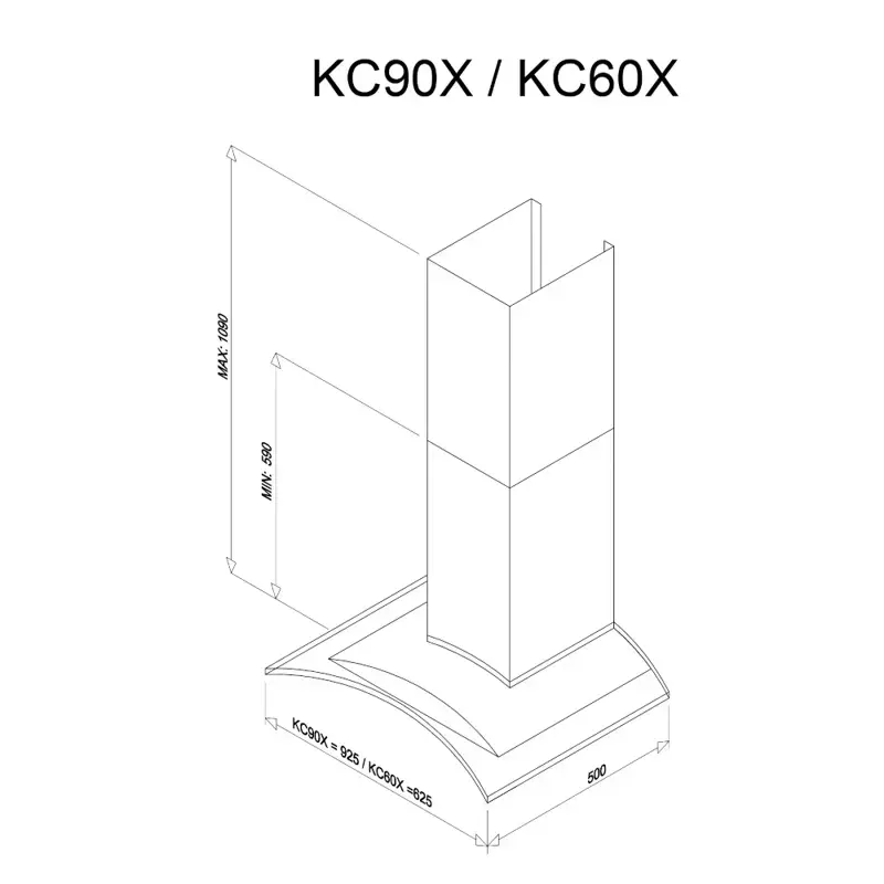 Campana domec KC60X, para adosar, combina con vidrio, ancho 60 cms