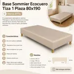 Base Sommier Ecocuero Tiza 1 Plaza 80x190 Patas Madera