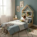 Cama Montessori 140x80 con Respaldo Casita 