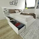 Cama Box 2 Plazas Blanca con 4 Cajones Centro Estant