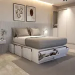 Cama Box EMC 2 Plazas 1,40m con 6 Cajones y 2 Zapateros Blanco