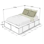 Cama Box EMC 2 Plazas 1,40m con 6 Cajones y 2 Zapateros Blanco