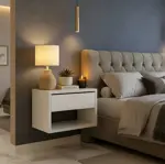 Mesa De Luz Flotante Con 1 Cajón -minimalista Moderna Blanco Brillante