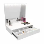 TOCADOR MAQUILLADOR CON ESPEJO Y CAJON FLOTANTE CON LUZ LED MELAMINA BLANCO