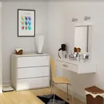 TOCADOR MAQUILLADOR CON ESPEJO Y CAJON FLOTANTE CON LUZ LED MELAMINA BLANCO