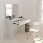 TOCADOR MAQUILLADOR CON ESPEJO CAJON Y LUZ LED MELAMINA BLANCO