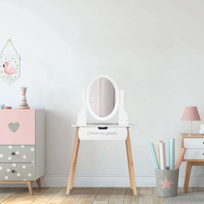 Tocador Escritorio Infantil Proline con Espejo Cajon Blanco HD6742 NS