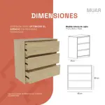 Comoda Cajonera 3 cajones 80x80cm Color Natural