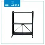 Estantería Plegable de 3 Niveles con Ruedas Color Negro