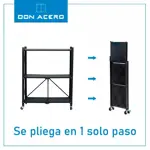 Estantería Plegable de 3 Niveles con Ruedas Color Negro