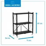 Estantería Plegable de 3 Niveles con Ruedas Color Negro