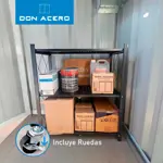 Estantería Plegable de 3 Niveles con Ruedas Color Negro