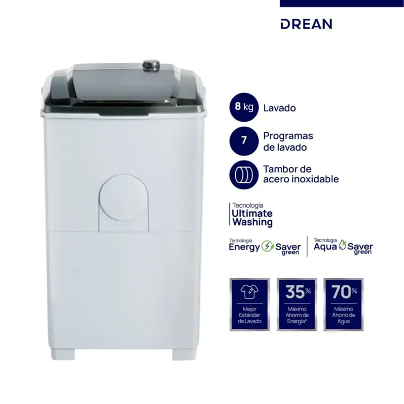 LAVARROPAS DREAN 8KG CARGA SUPERIOR SEMIAUTOMÁTICO