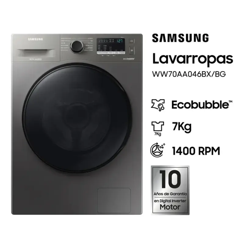 Lavarropas Samsung 7kg Inverter Inox • Silencioso y Eficiente WW70AA46BX