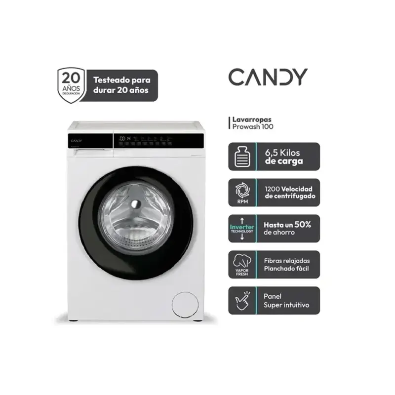 lavarropas ey26sb7 12 frontal 6.5k 1200rpm bco candy