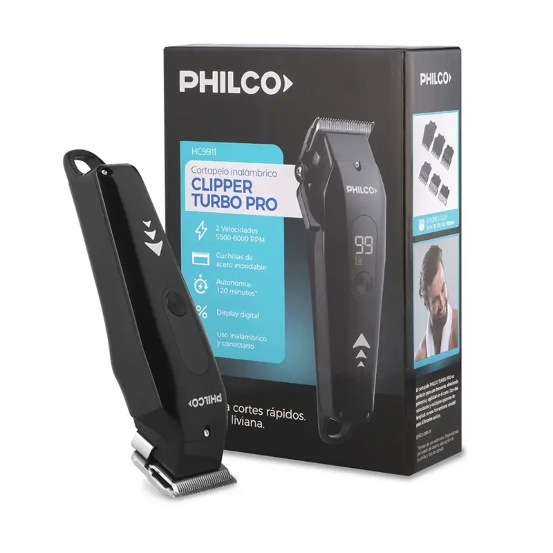 cortapelo philco hc9911 inalámbrico clipper turbo pro cuchillas de acero inoxidable display digital