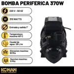 Bomba Periferica konan 1/2HP Altura 28Mts Succion 8Mts Caudal 28L/min
