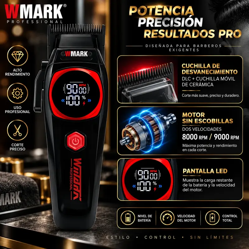 Cortadora De Pelo Carga Inalam Y Accesorios Wmark Ng 8004SET