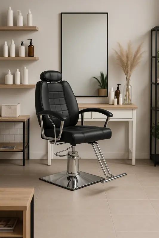 Sillon De Barberia De Cuero Apoyacabeza Ajustable Hidráulico