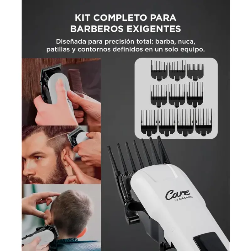 Máquina de Cortar Pelo Care By Gadnic Inalámbrica Profesional 10 Peines Accesorios