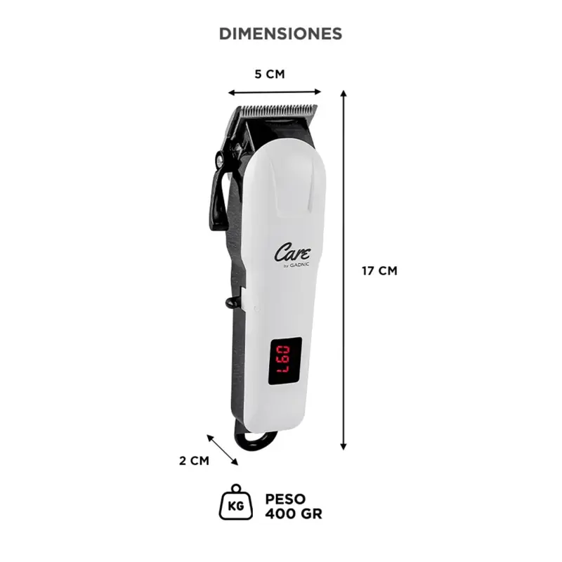 Máquina de Cortar Pelo Care By Gadnic Inalámbrica Profesional 10 Peines Accesorios