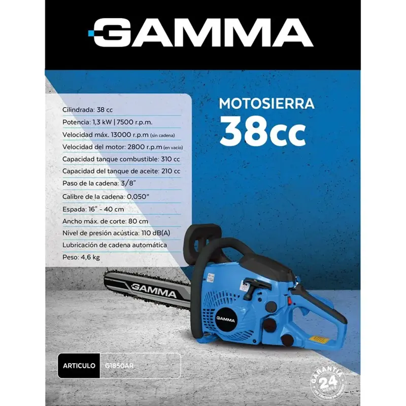 Motosierra Gamma 16 38cc Basic Line G1850AR