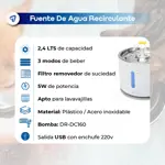 Bebedero Automatico Fuente Dispenser Agua Recirculante 2.4L Mascotas Waggs