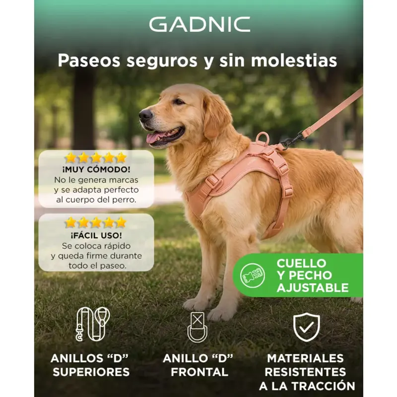 Arnés Para Perro Gadnic Acolchado Ajustable Resistente Paseos Seguros