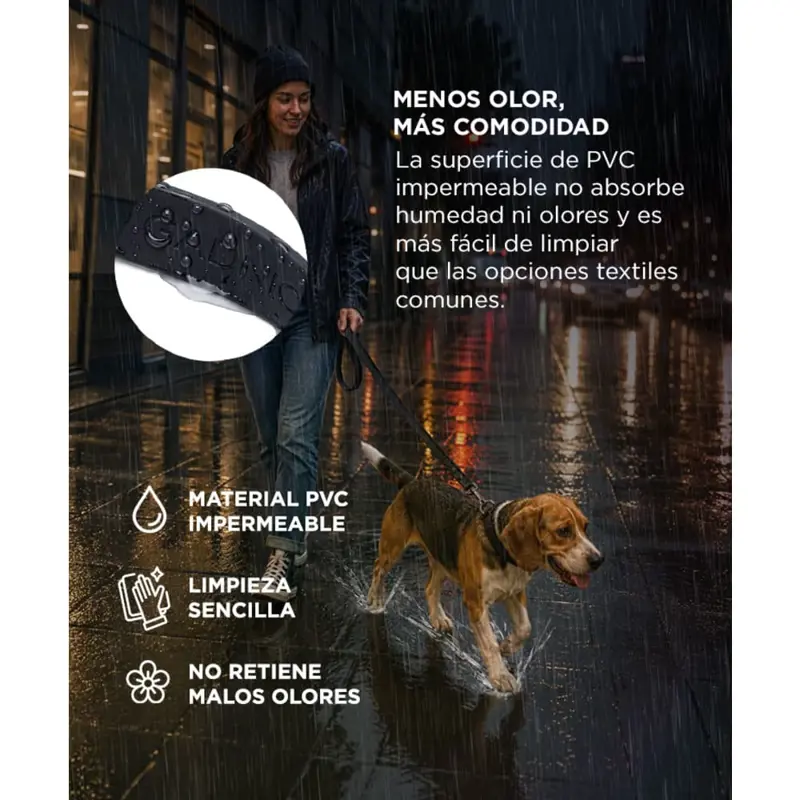 Correa Para Perro Gris Gadnic 180 Cm PVC Impermeable Anti Olor Con Mosquetón