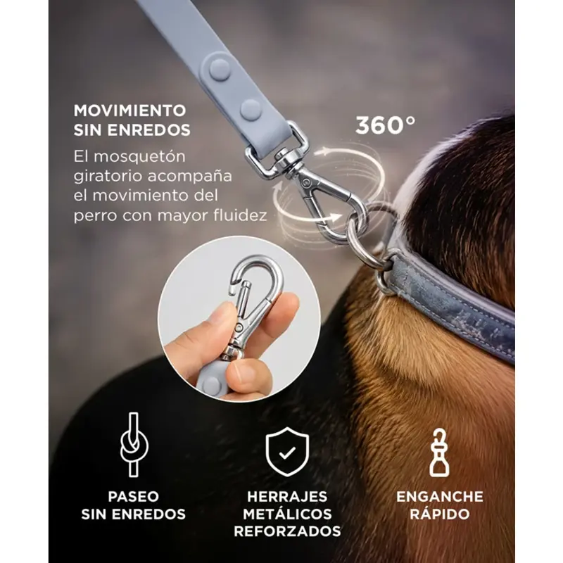 Correa Para Perro Gris Gadnic 180 Cm PVC Impermeable Anti Olor Con Mosquetón