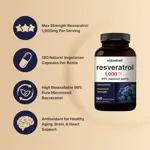 Suplemento NatureBell Resveratrol 1000 mg 180 cápsulas vegetarianas