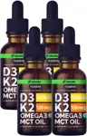Gotas de vitamina D3 K2 con aceite MCT Omega 3 5000 UI 30 ml (paquete de 4 unidades)