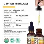 (paquete de 2) Vitamina D3 K2 líquida de 5000 UI con aceite MCT Omega 3 de 60 ml