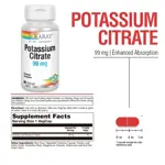 Suplemento de citrato de potasio Solaray 99 mg, 60 cápsulas vegetales