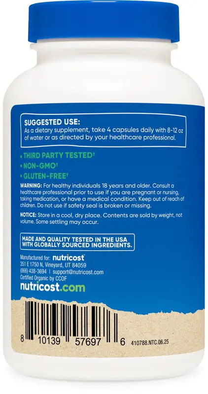 Suplemento Nutricost Triphala Orgánico 2000 mg 120 Cápsulas