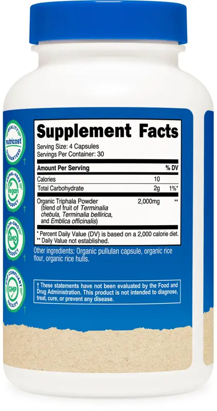 Suplemento Nutricost Triphala Orgánico 2000 mg 120 Cápsulas