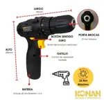 Taladro de Impacto Konan a bateria 12v + maletin 