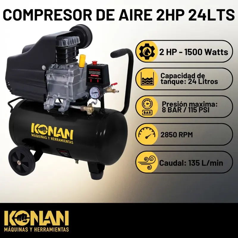 Konan Compresor De Aire 2hp 24 Lts 220v 8bar 115psi