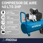 Compresor De Aire 40 Lts Midow Frecuencia 50hz + Accesorios Celeste 50
