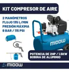 Compresor De Aire 40 Lts Midow Frecuencia 50hz + Accesorios Celeste 50