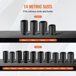 Juego De 14 Llaves De Impacto Vevor De 1/2 Para Tuercas Métr