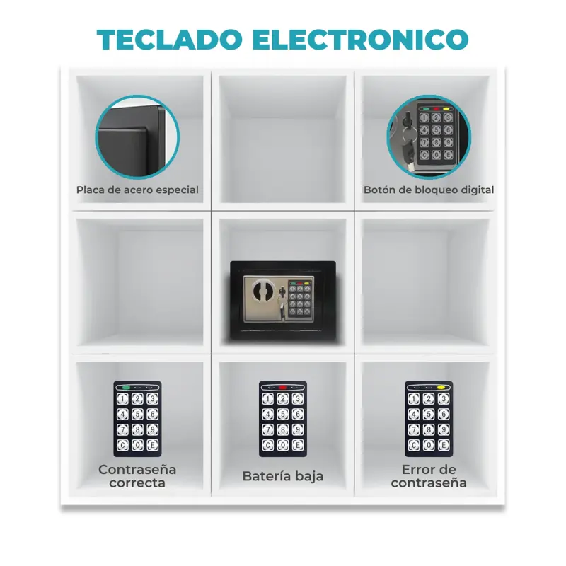 Caja Fuerte Digital Electrónica 23x17x17cm Teclado y 2 Llaves Compacta