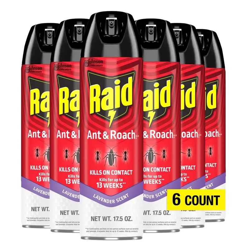 Spray Mata Hormigas y Cucarachas Raid Lavanda Paquete de 6 x 496 ml