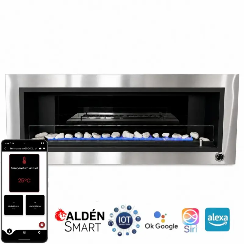 Chimenea moderna Calden Paris embutir 140 cm Acero Inoxidable con Termostato Smart