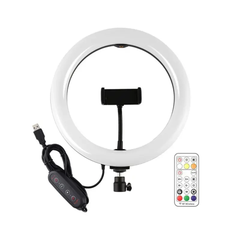 Aro De Luz Gadnic RGB 10W 2700 6500K 26 Modos Con Control Remoto RF + Mando En Cable